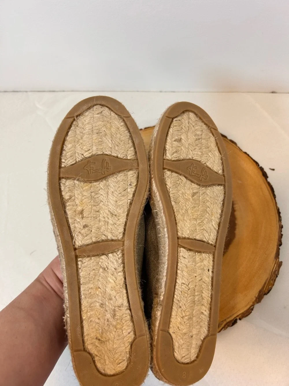Franco Sarto Olive-Taupe Espadrille Slip-On Flats Woven Jute Sole Women’s‎ 8